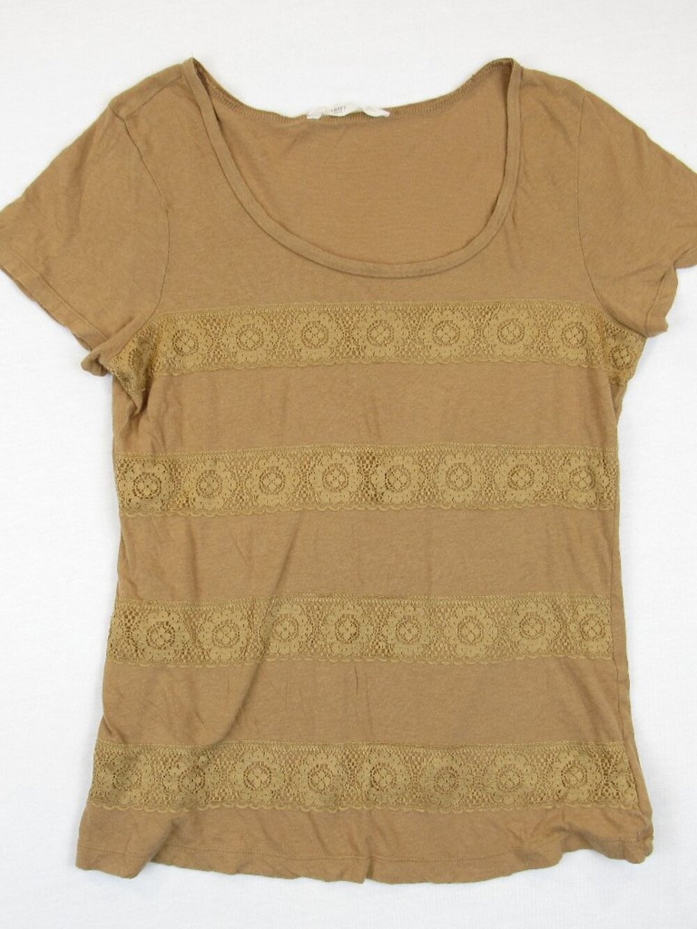 Old Navy Women's Size M Casual Top Brown Lace Blouse T Shirt Horizontal Lace